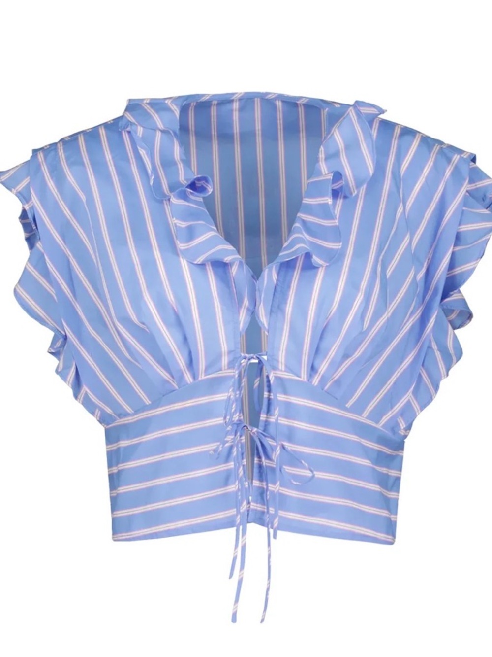 H&M Blue & White Striped Ruffle Tie-Front Crop Top